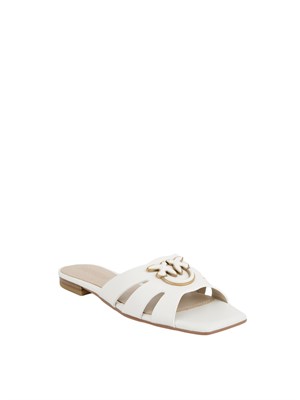 Ciabattine bianche Pinko in nappa con logo uccellini in DONNA