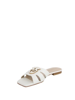 Ciabattine bianche Pinko in nappa con logo uccellini in DONNA