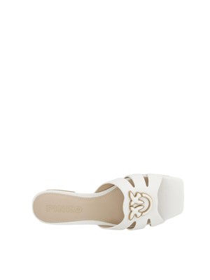 Ciabattine bianche Pinko in nappa con logo uccellini in DONNA