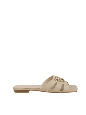Ciabattine beige Pinko in nappa con logo uccellini in DONNA
