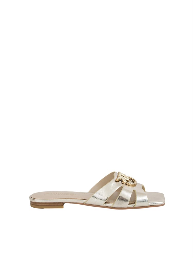 Ciabattine oro Pinko in nappa con logo uccellini