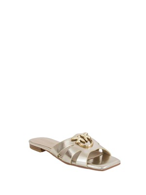 Ciabattine oro Pinko in nappa con logo uccellini in DONNA