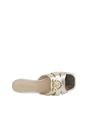 Ciabattine oro Pinko in nappa con logo uccellini in DONNA