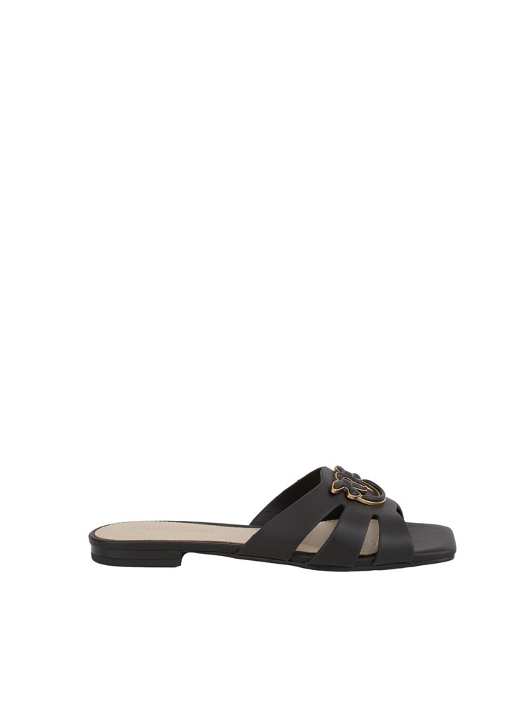 Ciabattine nere Pinko in nappa con logo uccellini