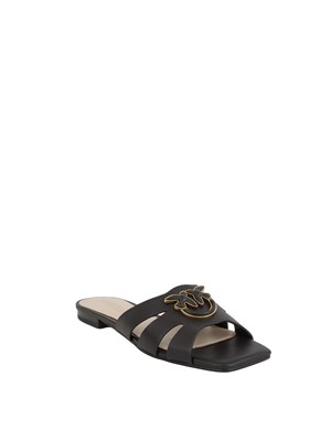 Ciabattine nere Pinko in nappa con logo uccellini in DONNA