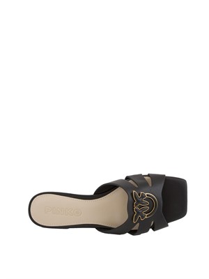 Ciabattine nere Pinko in nappa con logo uccellini in DONNA