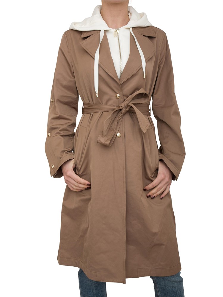 Cappotto beige Liu Jo in cotone con cintura in vita e bottoni oro