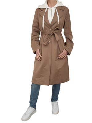 Cappotto beige Liu Jo in cotone con cintura in vita e bottoni oro in DONNA