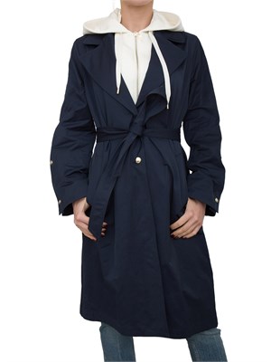 Cappotto blu Liu Jo in cotone con cintura in vita e bottoni oro in DONNA
