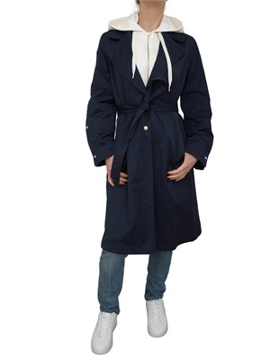 Cappotto blu Liu Jo in cotone con cintura in vita e bottoni oro in DONNA