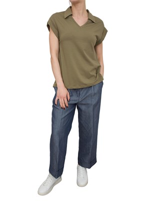 LIU JO T-shirt Liu-Jo verde con colletto in DONNA