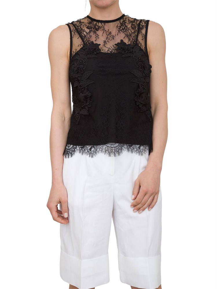 Top slim Blugirl in pizzo nero con ricamo