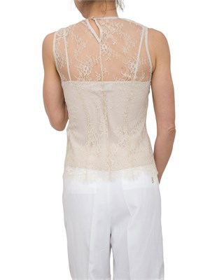 Top slim Blugirl in pizzo beige con ricamo in DONNA
