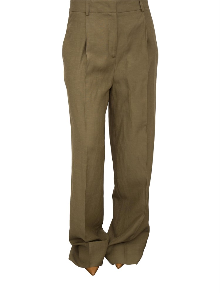 Pantaloni wide leg Blugirl in misto lino verde
