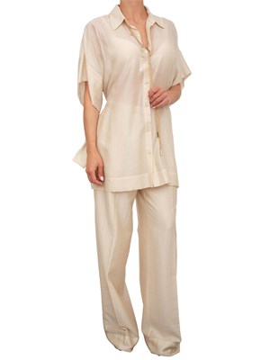 Pantaloni a palazzo Blugirl in tencel beige con cintura tubolare strass in DONNA