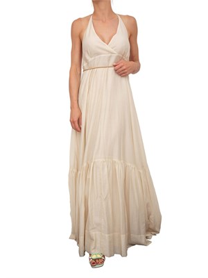 Abito lungo Blugirl in tencel beige con figura e cintura strass in DONNA