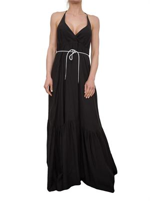 Abito lungo Blugirl in tencel nero con figura e cintura strass in DONNA