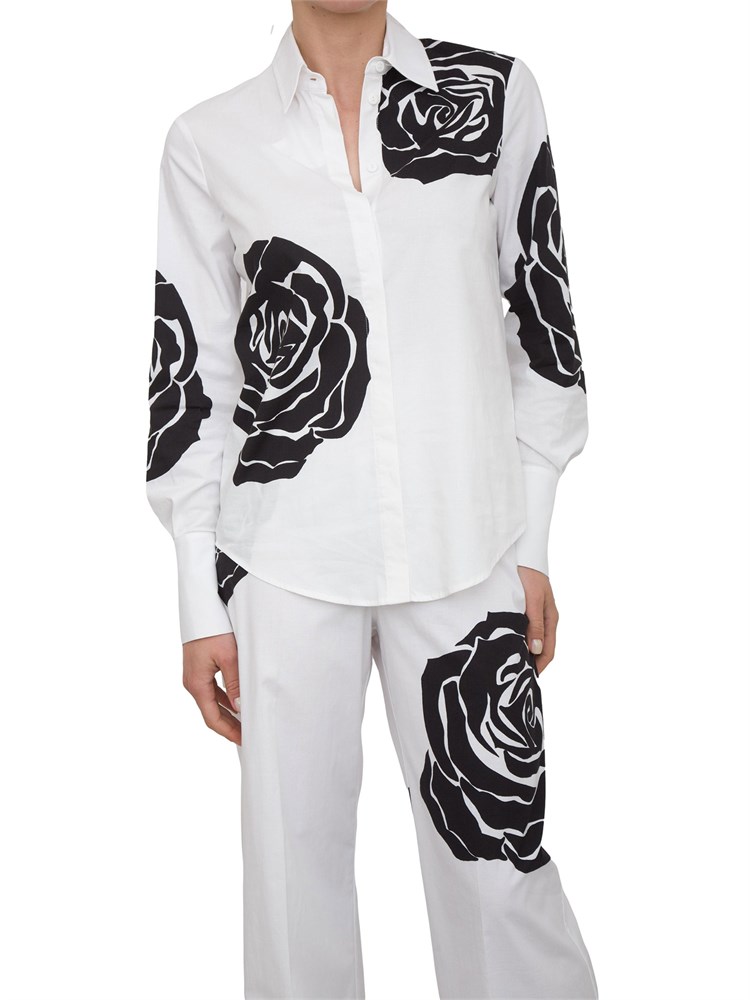 Camicia bianca Blugirl in popeline con stampa a rose nere