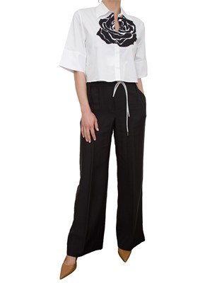 Camicia bianca boxy Blugirl con stampa rose nere in popeline in DONNA