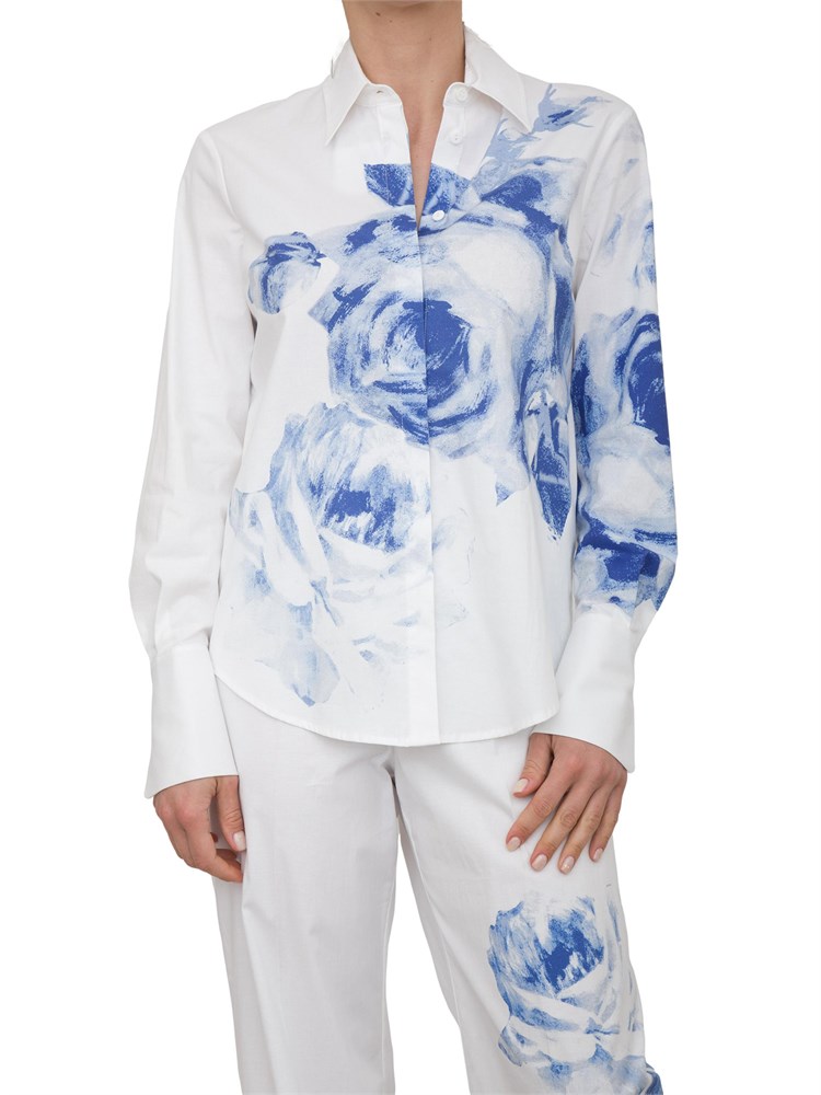 Camicia bianca Blugirl in popeline con stampa a rose blu
