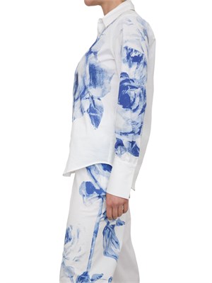 Camicia bianca Blugirl in popeline con stampa a rose blu in DONNA