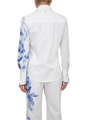 Camicia bianca Blugirl in popeline con stampa a rose blu in DONNA