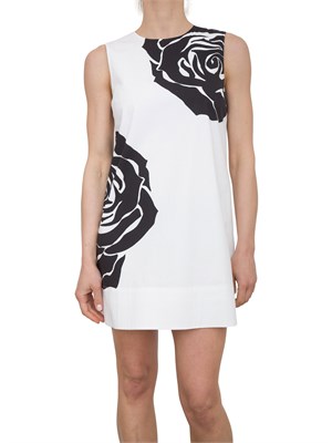 Abito corto Blugirl in popeline bianco con stampa rosa nera in DONNA