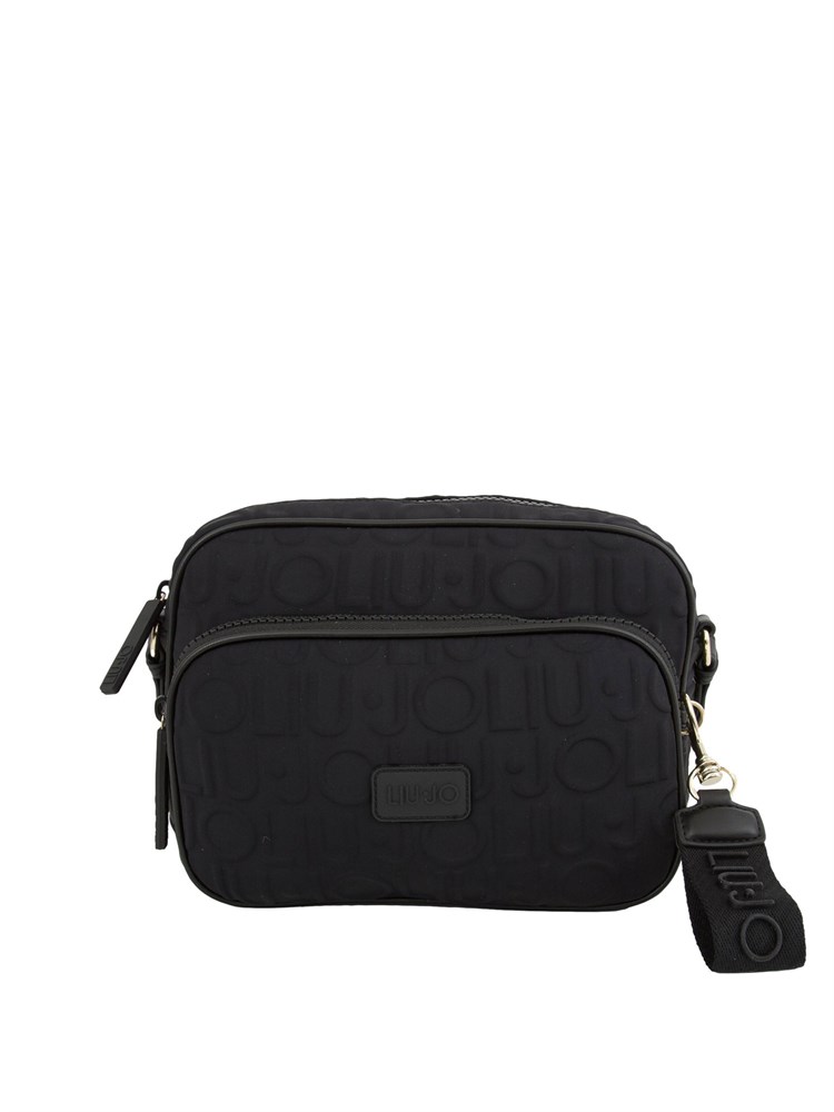 Borsa a tracolla nera in scuba Liu Jo donna con logo rilievo all-over