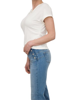 T-shirt bianca Liu Jo in jersey di cotone con gioiello in DONNA