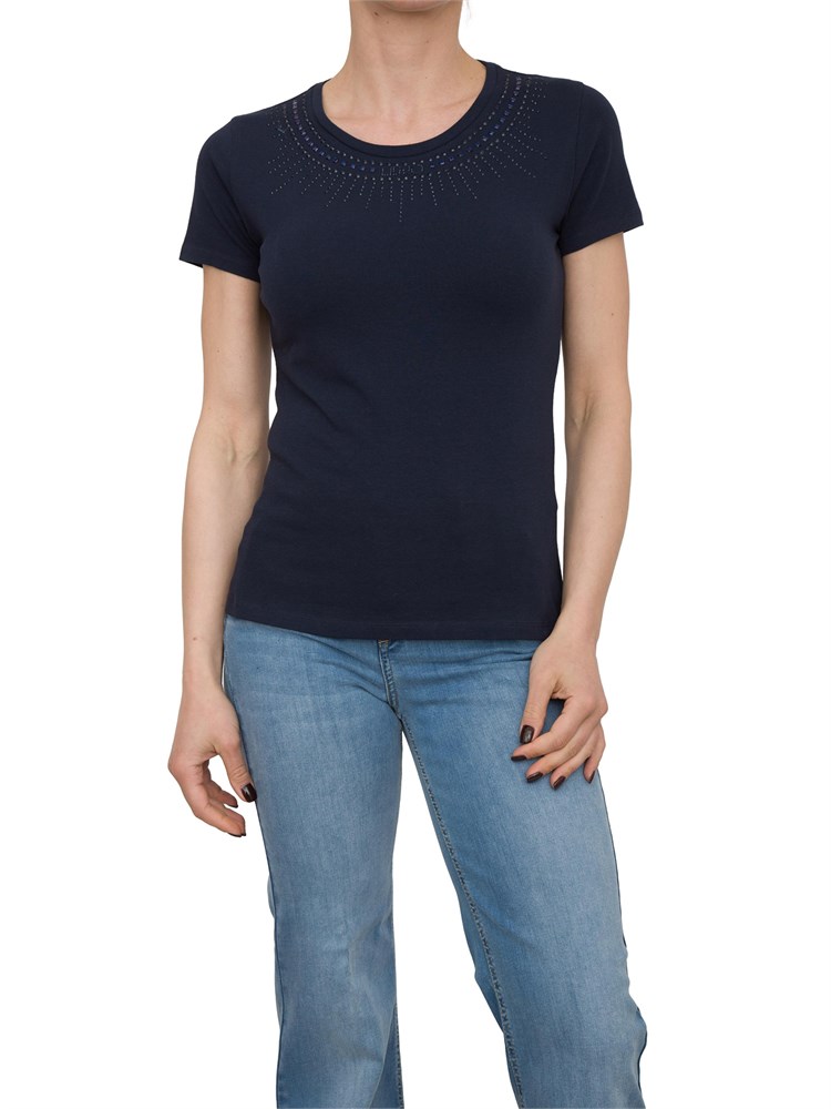 T-shirt blu Liu Jo con logo e strass