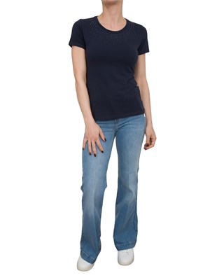 T-shirt blu Liu Jo con logo e strass in DONNA