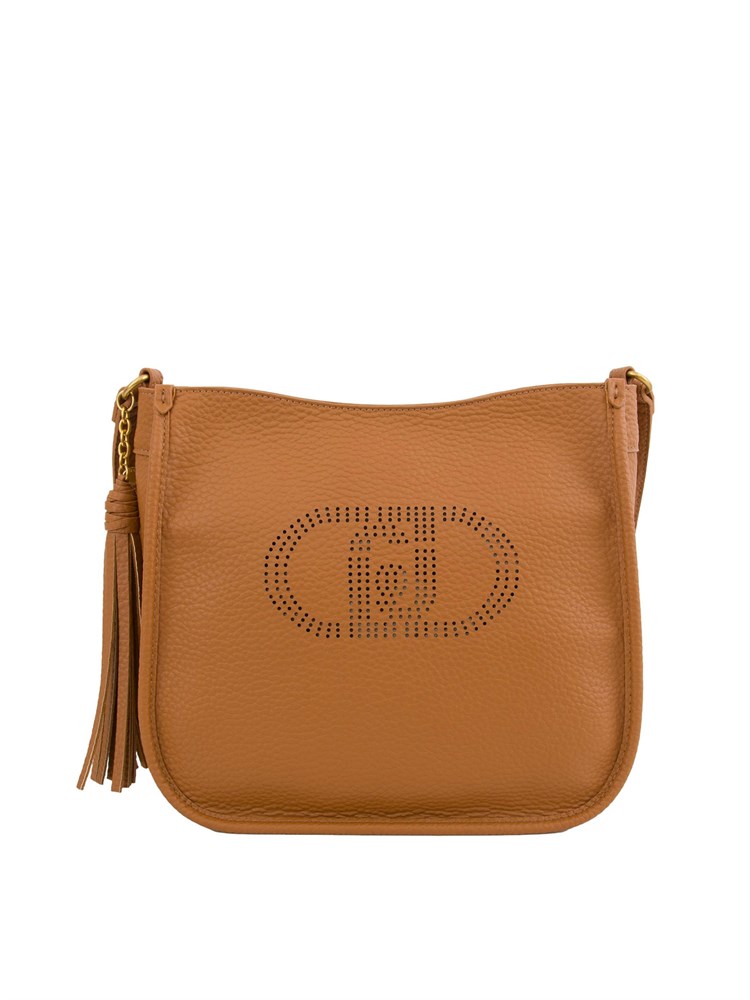 Borsa a tracolla Liu Jo marrone chiaro con logo traforato