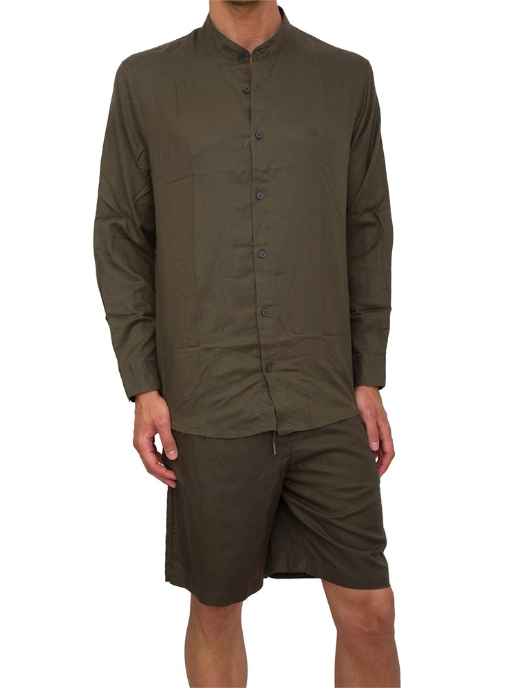 ARMANI EXCHANGE Camicia coreana  A.X. in misto lino verde