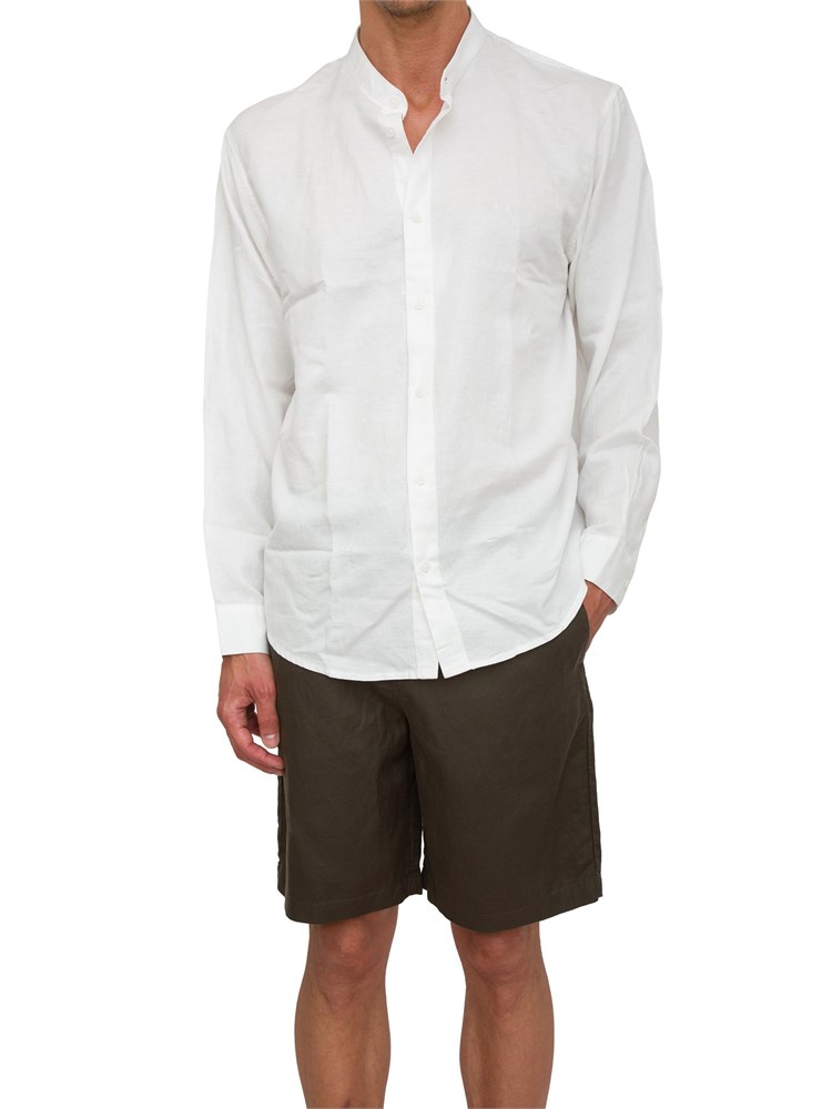 ARMANI EXCHANGE Camicia coreana  A.X. in misto lino bianco