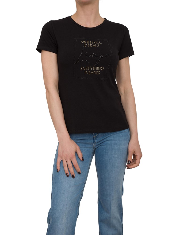 T-shirt nera Liu Jo con logo e strass