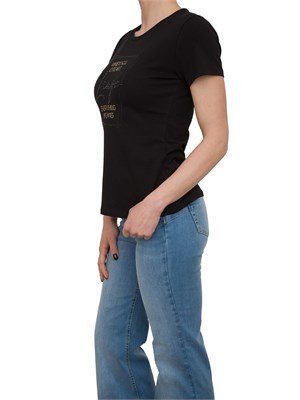 T-shirt nera Liu Jo con logo e strass in DONNA