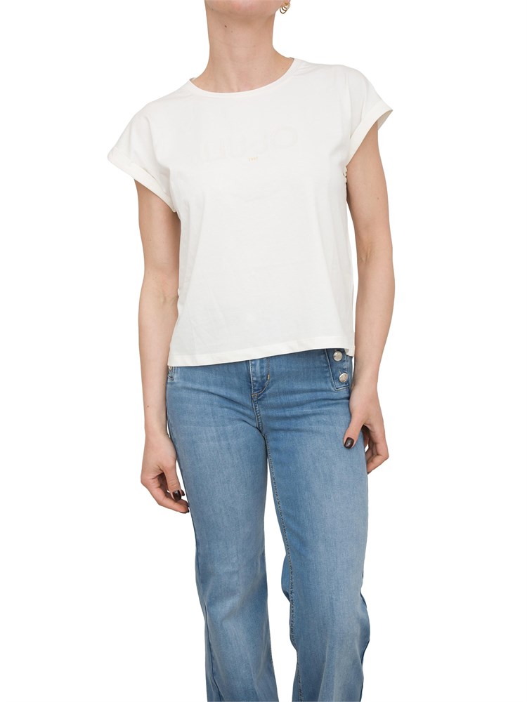 T-shirt bianco panna Liu Jo con logo ricamato