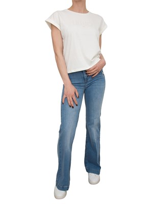 T-shirt bianco panna Liu Jo con logo ricamato in DONNA