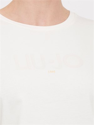 T-shirt bianco panna Liu Jo con logo ricamato in DONNA