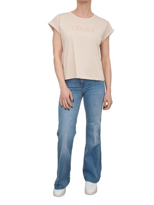 T-shirt beige Liu Jo con logo ricamato in DONNA
