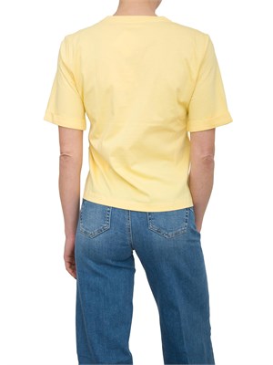 T-shirt gialla Liu Jo scollo a V con logo e strass in DONNA