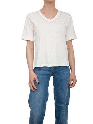 T-shirt bianca Liu Jo scollo a V con logo e strass in DONNA