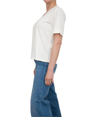 T-shirt bianca Liu Jo scollo a V con logo e strass in DONNA