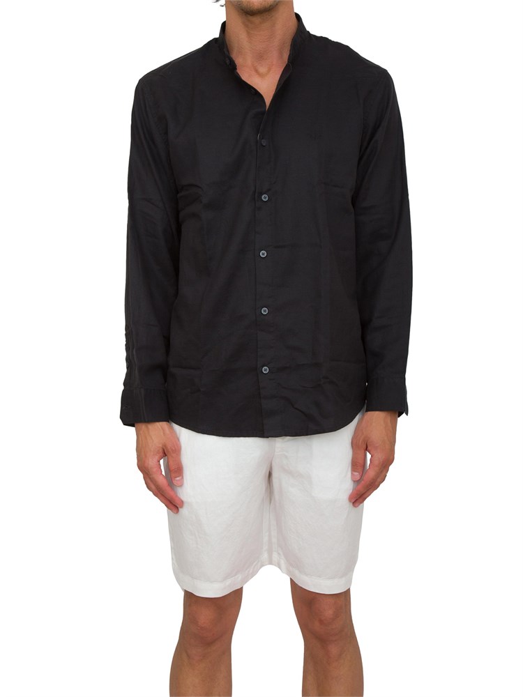 ARMANI EXCHANGE Camicia coreana  A.X. in misto lino nero
