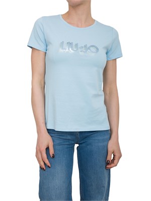 T-shirt celeste Liu Jo con logo e strass in DONNA