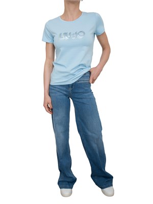 T-shirt celeste Liu Jo con logo e strass in DONNA