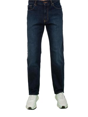 Jeans uomo Emporio Armani stright fit in denim blu con impunture a contrasto in UOMO