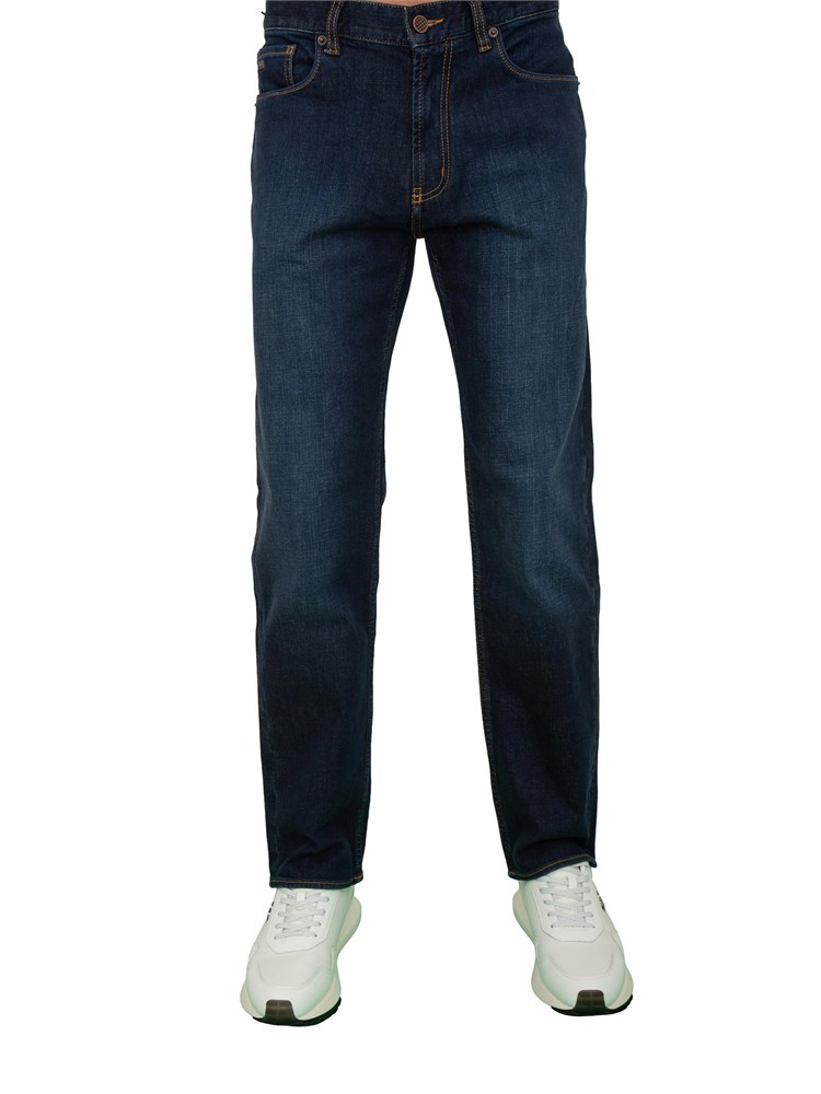 Jeans uomo Emporio Armani stright fit in denim blu con impunture a contrasto