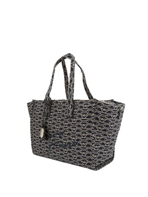 Shopper media Emporio Armani in canvas jacquard monogram all over blu in DONNA