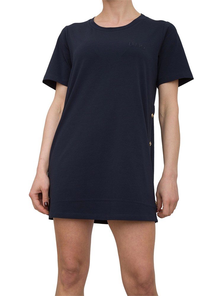 T-shirt blu Liu Jo donna con spacchi laterali e bottoni dorati